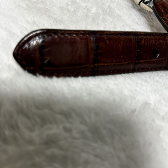 Vintage 1996 Brighton Brown Embossed Leather Belt Sz S Silver Metal Edges Buckle - Picture 11 of 15